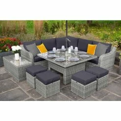 'Peony' Luxury Rattan 9 Seater Garden Sofa Set with Square Rising Table and Footstools in Pebble by Primrose Living -Rattan Garden Furniture Shop FU102426 Light Grey 9 4757