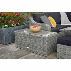 'Peony' Luxury Rattan 9 Seater Garden Sofa Set with Square Rising Table and Footstools in Pebble by Primrose Living -Rattan Garden Furniture Shop FU102426 Light Grey CoffeeTable 07cb