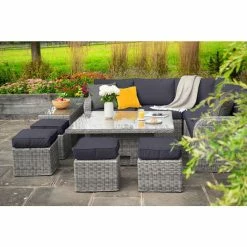 'Peony' Luxury Rattan 9 Seater Garden Sofa Set with Square Rising Table and Footstools in Pebble by Primrose Living -Rattan Garden Furniture Shop FU102426 Light Grey FullSetTree 5188