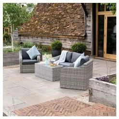 'Peony' Luxury Rattan 4 Seater Garden Sofa Set with Coffee Table in Pebble by Primrose Living