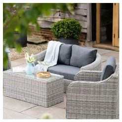 'Peony' Luxury Rattan 4 Seater Garden Sofa Set with Coffee Table in Pebble by Primrose Living -Rattan Garden Furniture Shop FU102437 4 9c40