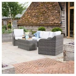 'Peony' Luxury Rattan 5 Seater Garden Sofa Set with Coffee Table in Stone by Primrose Living -Rattan Garden Furniture Shop FU102441 1 59c1