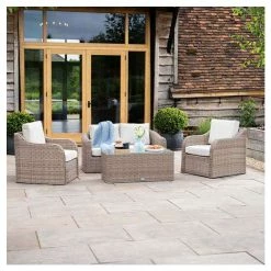 'Peony' Luxury Rattan 4 Seater Garden Sofa Set with Coffee Table by Primrose Living