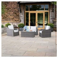 'Peony' Luxury Rattan 4 Seater Garden Sofa Set with Coffee Table in Stone by Primrose Living