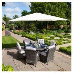 Classic Rattan 6 Seater Circular Garden Dining Set with Parasol in Stone by Primrose Living -Rattan Garden Furniture Shop FU102446 8 7687