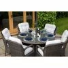 Classic Rattan 6 Seater Circular Garden Dining Set with Parasol in Stone by Primrose Living -Rattan Garden Furniture Shop FU102446 9 d380