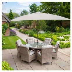 Classic Rattan 6 Seater Circular Garden Dining Set with Parasol by Primrose Living -Rattan Garden Furniture Shop FU102447 1 f903