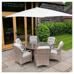 Classic Rattan 6 Seater Circular Garden Dining Set with Parasol by Primrose Living -Rattan Garden Furniture Shop FU102447 2 b64e