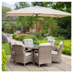 Classic Rattan 6 Seater Circular Garden Dining Set with Parasol by Primrose Living -Rattan Garden Furniture Shop FU102447 3 65c2