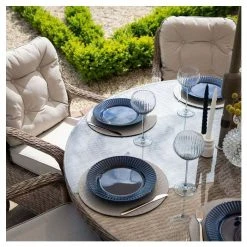 Classic Rattan 6 Seater Circular Garden Dining Set with Parasol by Primrose Living -Rattan Garden Furniture Shop FU102447 5 7773