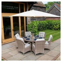 Classic Rattan 6 Seater Circular Garden Dining Set with Parasol by Primrose Living -Rattan Garden Furniture Shop FU102447 6 ddcd