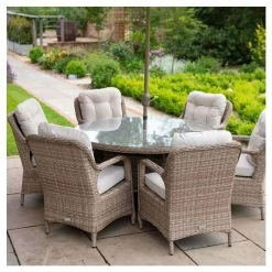 Classic Rattan 6 Seater Circular Garden Dining Set with Parasol by Primrose Living -Rattan Garden Furniture Shop FU102447 2 c970