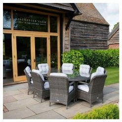 Classic Rattan 8 Seater Oval Garden Dining Set with Parasol in Stone by Primrose Living -Rattan Garden Furniture Shop FU102448 4 9319