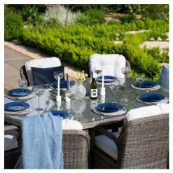 Classic Rattan 8 Seater Oval Garden Dining Set with Parasol in Stone by Primrose Living -Rattan Garden Furniture Shop FU102448 6 e5d8
