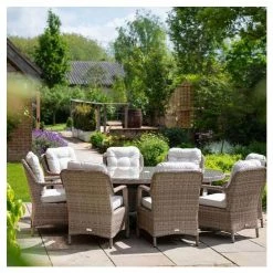 Classic Rattan 8 Seater Oval Garden Dining Set with Parasol by Primrose Living -Rattan Garden Furniture Shop FU102449 5 c34b