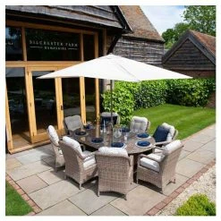 Classic Rattan 8 Seater Oval Garden Dining Set with Parasol by Primrose Living -Rattan Garden Furniture Shop FU102449 8 a97c