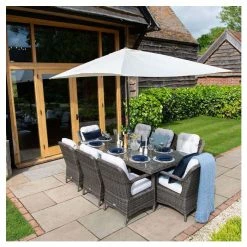 Classic Rattan 8 Seater Rectangular Garden Dining Set with Parasol in Stone by Primrose Living -Rattan Garden Furniture Shop FU102450 1 211f