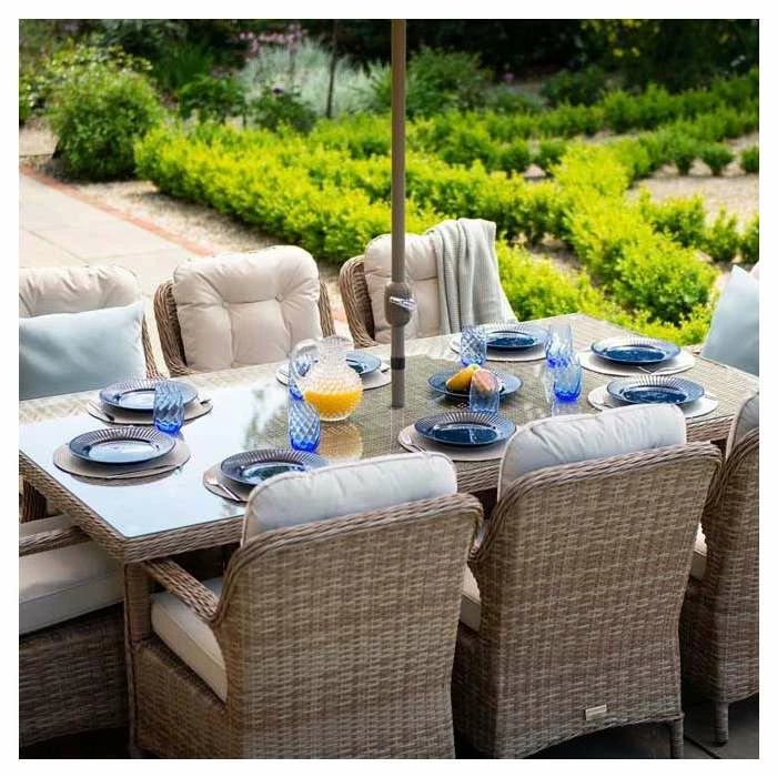 Classic Rattan 8 Seater Rectangular Garden Dining Set with Parasol by Primrose Living 7 Classic Rattan 8 Seater Rectangular Garden Dining Set with Parasol by Primrose Living - Image 5