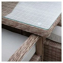 Classic Rattan 8 Seater Rectangular Garden Dining Set with Parasol by Primrose Living 13 Classic Rattan 8 Seater Rectangular Garden Dining Set with Parasol by Primrose Living -Rattan Garden Furniture Shop FU102451 table corner with glass 1f38