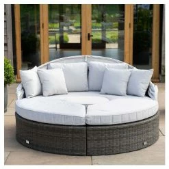 Classic Rattan Modular Daybed Sofa Set with Retractable Canopy in Stone by Primrose Living -Rattan Garden Furniture Shop FU102452 2 3b76