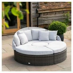 Classic Rattan Modular Daybed Sofa Set with Retractable Canopy in Stone by Primrose Living -Rattan Garden Furniture Shop FU102452 3 f713