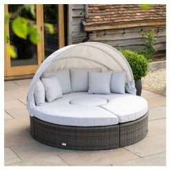 Classic Rattan Modular Daybed Sofa Set with Retractable Canopy in Stone by Primrose Living -Rattan Garden Furniture Shop FU102452 4 200d
