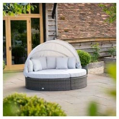 Classic Rattan Modular Daybed Sofa Set with Retractable Canopy in Stone by Primrose Living -Rattan Garden Furniture Shop FU102452 5 93bf
