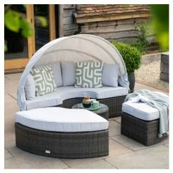Classic Rattan Modular Daybed Sofa Set with Retractable Canopy in Stone by Primrose Living -Rattan Garden Furniture Shop FU102452 7 782c