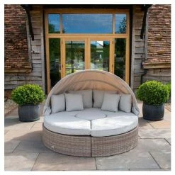 Classic Rattan Modular Daybed Sofa Set with Retractable Canopy by Primrose Living -Rattan Garden Furniture Shop FU102453 2 0b0d
