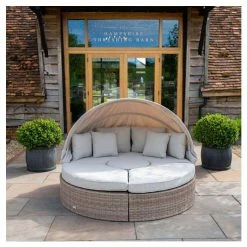 Classic Rattan Modular Daybed Sofa Set with Retractable Canopy by Primrose Living -Rattan Garden Furniture Shop FU102453 789d