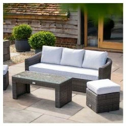 Classic Rattan 5 Seater Garden Sofa Set with Coffee Table and Footstools in Stone by Primrose Living -Rattan Garden Furniture Shop FU102454 2 4eb5