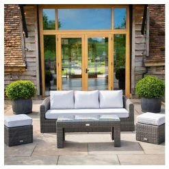 Classic Rattan 5 Seater Garden Sofa Set with Coffee Table and Footstools in Stone by Primrose Living -Rattan Garden Furniture Shop FU102454 aa67