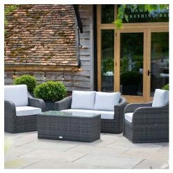 Classic Rattan 4 Seater Garden Sofa Set with Coffee Table in Stone by Primrose Living -Rattan Garden Furniture Shop FU102456 3 3687