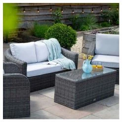 Classic Rattan 4 Seater Garden Sofa Set with Coffee Table in Stone by Primrose Living -Rattan Garden Furniture Shop FU102456 4 15c9