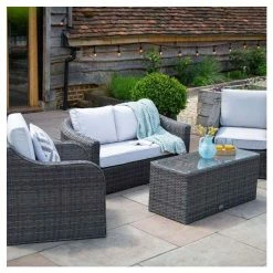 Classic Rattan 4 Seater Garden Sofa Set with Coffee Table in Stone by Primrose Living -Rattan Garden Furniture Shop FU102456 5 ace9