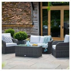 Classic Rattan 4 Seater Garden Sofa Set with Coffee Table in Stone by Primrose Living -Rattan Garden Furniture Shop FU102456 6 3206