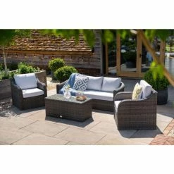 Classic Rattan 5 Seater Garden Sofa Set with Coffee Table in Stone by Primrose Living