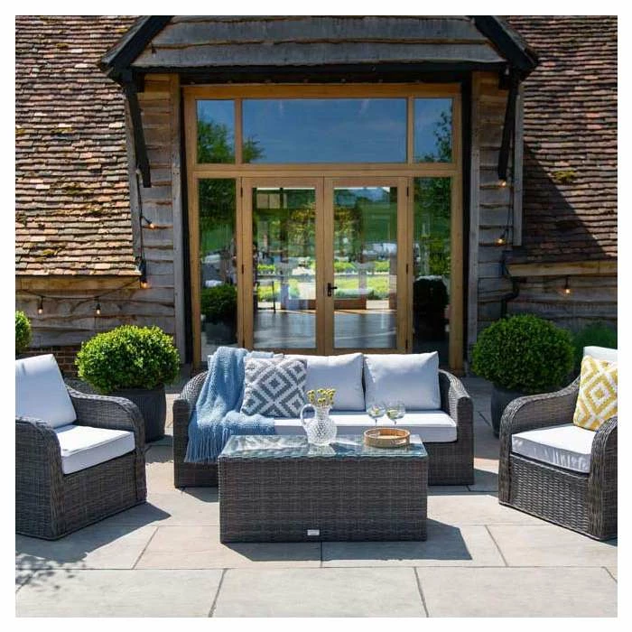 Classic Rattan 5 Seater Garden Sofa Set with Coffee Table in Stone by Primrose Living 4 Classic Rattan 5 Seater Garden Sofa Set with Coffee Table in Stone by Primrose Living - Image 2