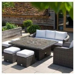 Classic Rattan 8 Seater Garden Sofa Set with Rectangular Rising Table and Parasol in Stone by Primrose Living -Rattan Garden Furniture Shop FU102460 6 94a2