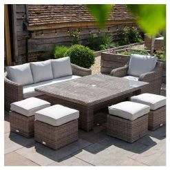 Classic Rattan 8 Seater Garden Sofa Set with Rectangular Rising Table and Parasol by Primrose Living -Rattan Garden Furniture Shop FU102461 4 b591