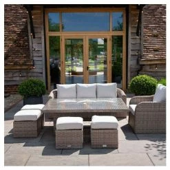 Classic Rattan 8 Seater Garden Sofa Set with Rectangular Rising Table and Parasol by Primrose Living -Rattan Garden Furniture Shop FU102461 87d5