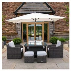 Classic Rattan 6 Seater Garden Sofa Set with Square Rising Table and Parasol in Stone by Primrose Living -Rattan Garden Furniture Shop FU102462 5 2943