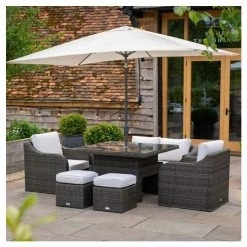 Classic Rattan 6 Seater Garden Sofa Set with Square Rising Table and Parasol in Stone by Primrose Living -Rattan Garden Furniture Shop FU102462 7 1636