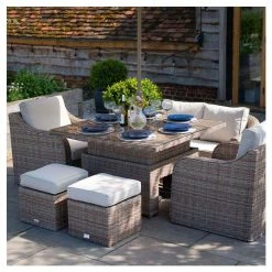 Classic Rattan 6 Seater Garden Sofa Set with Square Rising Table and Parasol by Primrose Living -Rattan Garden Furniture Shop FU102463 6 5eaa