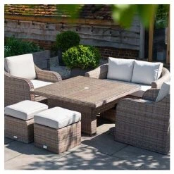 Classic Rattan 6 Seater Garden Sofa Set with Square Rising Table and Parasol by Primrose Living -Rattan Garden Furniture Shop FU102463 2 a63a
