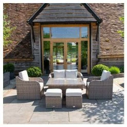 Classic Rattan 6 Seater Garden Sofa Set with Square Rising Table and Parasol by Primrose Living -Rattan Garden Furniture Shop FU102463 b745