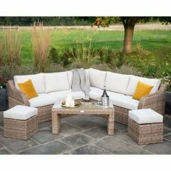 'Peony' Luxury Rattan 7 Seater Modular Garden Sofa Set with Coffee Table and Footstools by Primrose Living