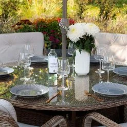 Luxury Rattan 6 Seater Circular Garden Dining Set by Primrose Living -Rattan Garden Furniture Shop Natural FU102219 3 TableClose 512c