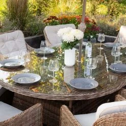Luxury Rattan 8 Seater Oval Garden Dining Set by Primrose Living -Rattan Garden Furniture Shop Natural FU102220 4 TableClose2 62a4