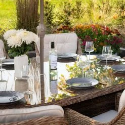 Luxury Rattan 8 Seater Oval Garden Dining Set by Primrose Living -Rattan Garden Furniture Shop Natural FU102220 5 TableClose 07d4